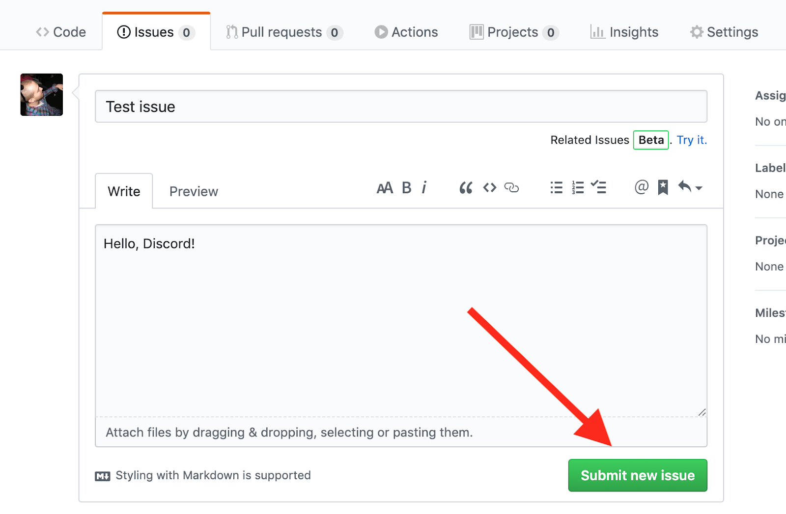 Github Submit New Issue