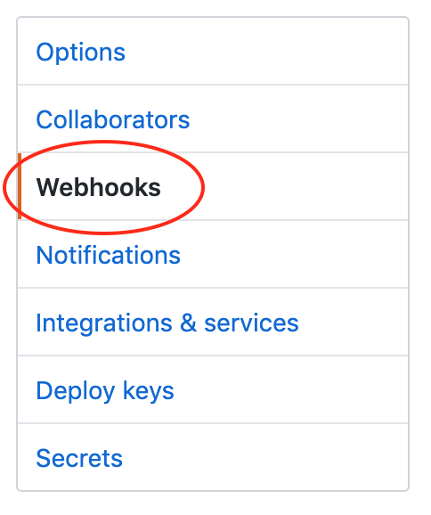 Github webhook settings